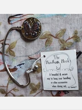 Enameled Butterfly GANZ Brand Silver Tone Chrome Purse Holder NWT Gold Lavender